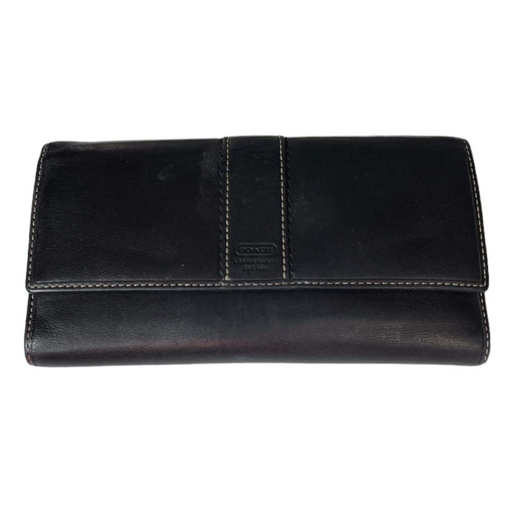 Coach Trifold Leather Wallet with Checkbook Holder Black Lavender